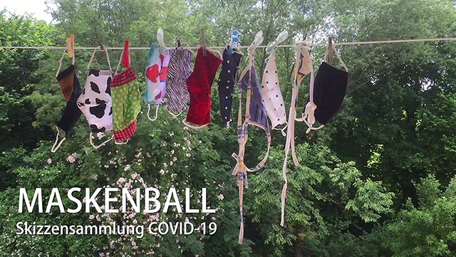 Maskenball – Skizzensammlung COVID-19 / Wäscheleine mit bunten Schutzmasken